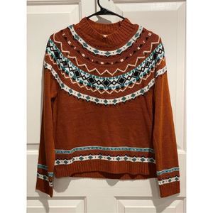 Telluride Clothing Company Fair Isle Knitted Mock Camel Colored Sweater Size M